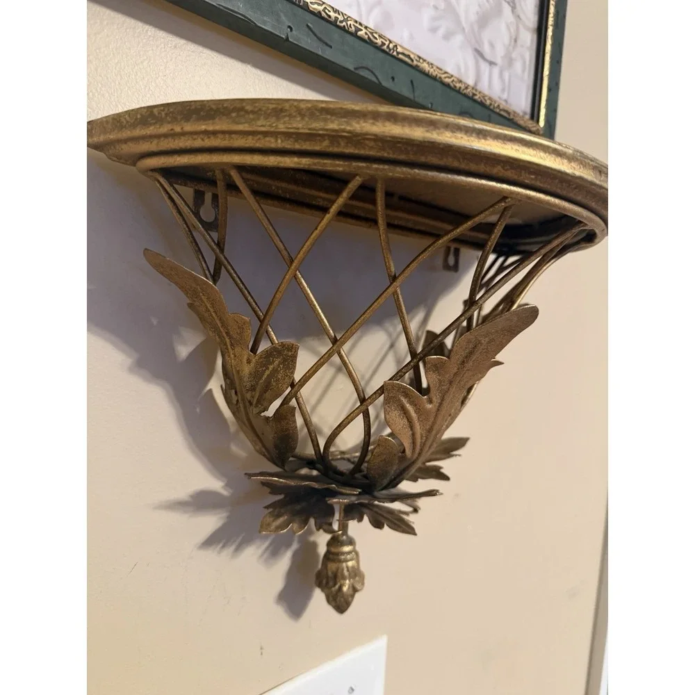 Two's Company Elmsford Gold Metal Wall Shelf Acanthus Leaf Decor 12